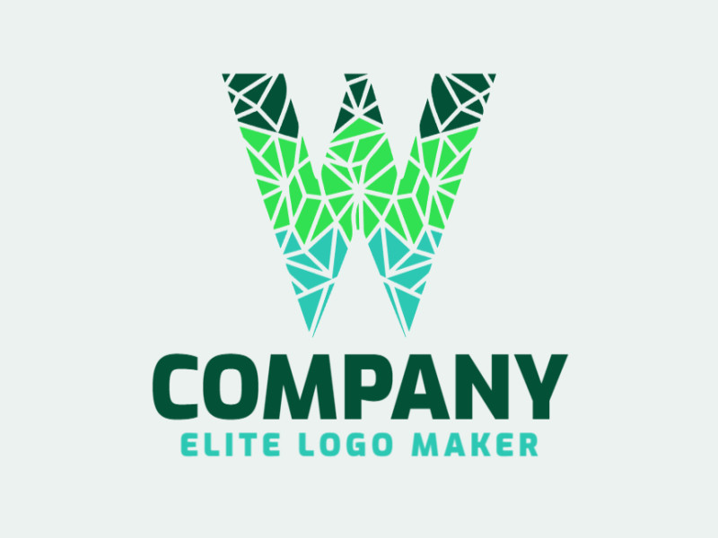 Un logotipo de estilo mosaico que presenta la letra 'W' compuesta por formas intrincadas, fusionando tonos de verde y azul.