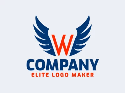 Un logotipo minimalista con la letra 'W' con alas, acentuado en azul y naranja, ideal para una marca que busca una identidad elegante y moderna.