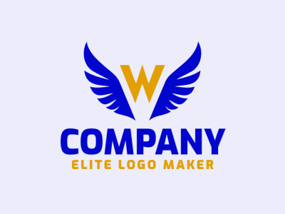 Um logotipo simples apresentando um 'W' com asas, mesclando azul escuro e amarelo escuro para um apelo marcante.