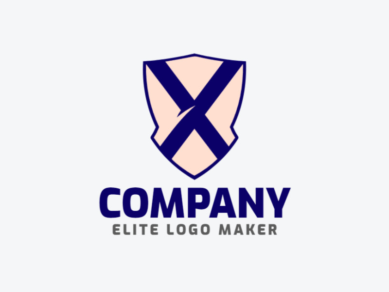 Un diseño de logotipo atractivo con la letra 'X' dentro de un emblema de escudo, representado en sofisticado beige y azul oscuro.