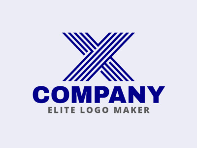 Um design de logotipo de letra inicial estiloso apresentando a letra "X" listrada em azul escuro, incorporando sofisticação e singularidade.