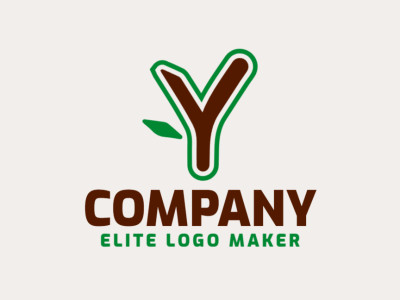 A minimalist logo featuring a sleek letter 'Y' integrated with a subtle leaf design, combining elements of nature and simplicity, in green and brown.