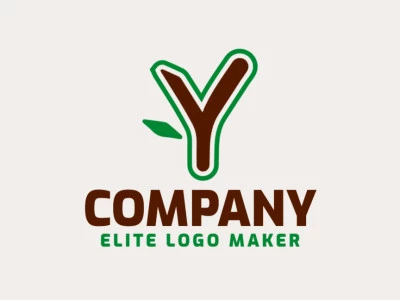 Un logotipo minimalista con una elegante letra 'Y' integrada con un sutil diseño de hoja, combinando elementos de naturaleza y simplicidad, en verde y marrón.