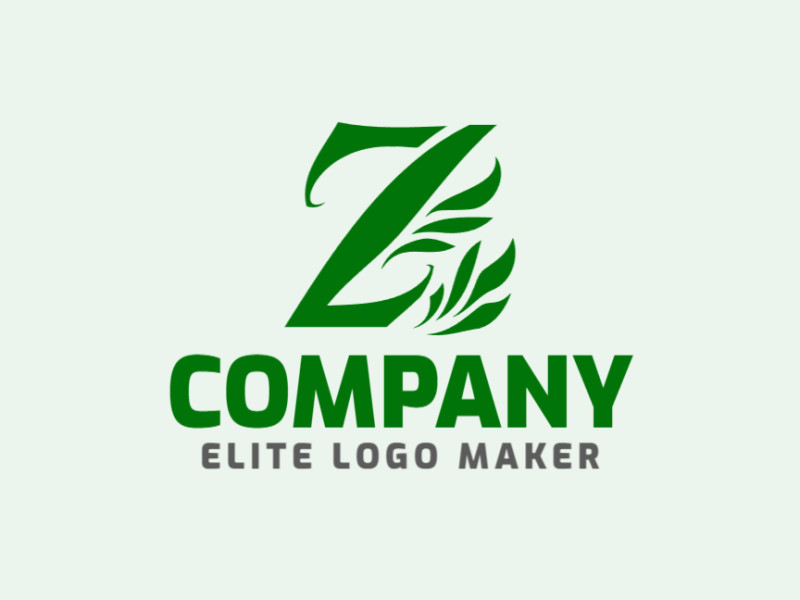 Um logotipo engenhoso entrelaçando a letra 'Z' com folhas, simbolizando crescimento e harmonia da natureza em verde exuberante.