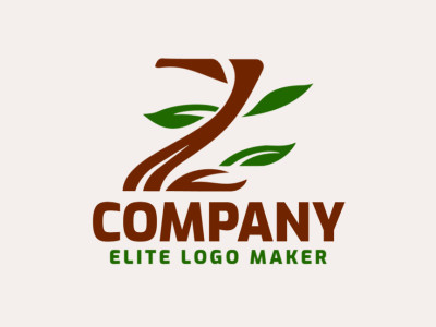 Un logo abstracto que presenta la letra 'Z' entrelazada con hojas, diseñado con una creativa mezcla de verde y marrón para un aspecto natural y sofisticado.