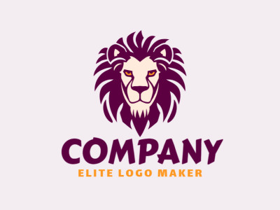 Un logotipo de mascota con un león en una combinación de naranja, púrpura y beige, representando una identidad audaz y creativa.