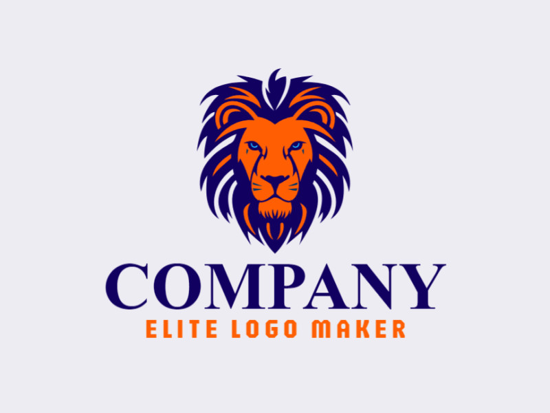 Un logotipo sofisticado y creativo, con un león prominente y estilo ilustrativo, mezclando naranja y azul oscuro para representar fuerza y profesionalismo.