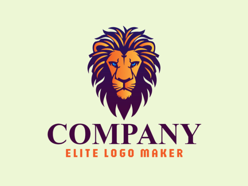 Un logotipo profesional y creativo con un león en un estilo sofisticado de degradado, combinando naranja, púrpura y amarillo para una representación empresarial llamativa.