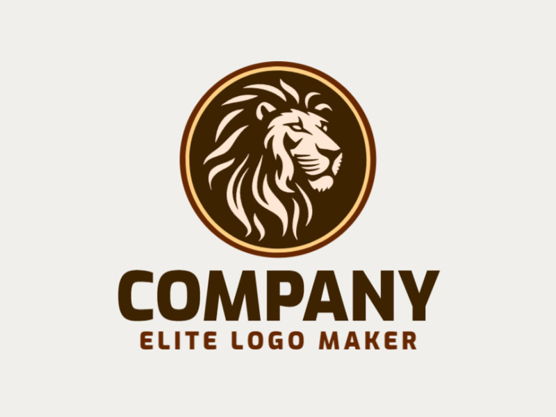 Este logo circular exibe um leão em tons cativantes de marrom, amarelo e bege. Seu design régio simboliza liderança e força, tornando-o uma escolha ideal para marcas que aspiram a chamar a atenção.