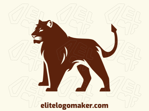 Crie um logotipo para sua empresa com a forma de um leão com estilo mascote e cor marrom.