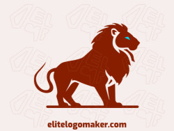 Logotipo criativo com a forma de um leão antento com design minimalista e com as cores azul e vermelho escuro.