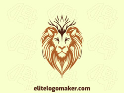 A symmetrical logo featuring a majestic lion with a crown, in warm shades of brown and yellow, conveying strength and royalty.
