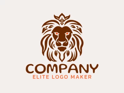 A symmetric logo with a majestic lion head in brown and orange, made to lend a strong, proud feeling to any brand.