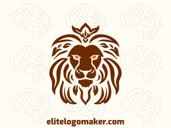Um logotipo simétrico com uma majestosa cabeça de leão em marrom e laranja, feito para dar um sentimento forte e orgulhoso a qualquer marca.