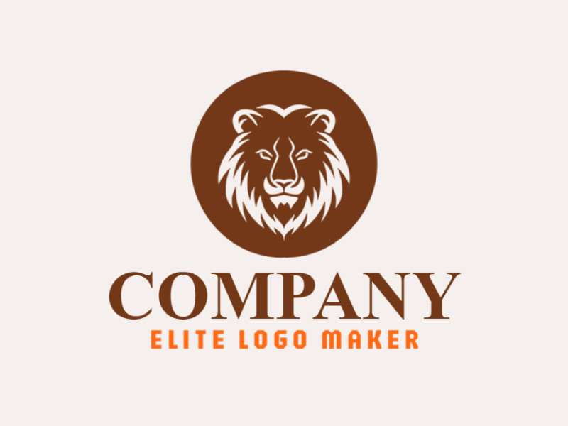 Logotipo criativo com a forma de uma cabeça de leão com design circular e cor marrom.