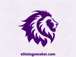 The logo is available for sale in the shape of a lion head with an abstract style and purple color.