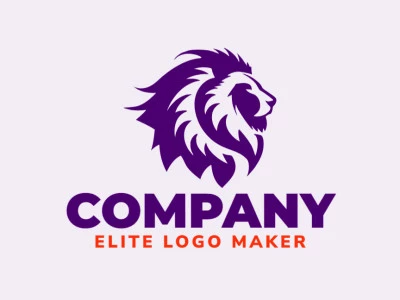 Logotipo disponible para venta en forma de un cabeza de león con estilo abstracto y color violeta.