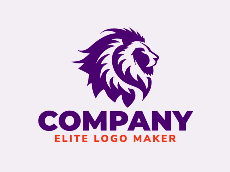 Logotipo disponível para venda com a forma de um cabeça de leão com estilo abstrato e cor roxo.