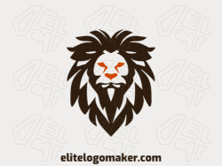 Vector logo in the shape of a lion head with a symmetric design with brown and orange colors.
