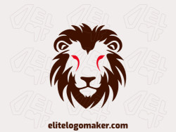 Logo available for sale in the shape of a lion head with minimalist design with red and dark brown colors.