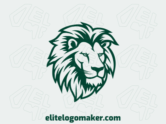 Logotipo disponível para venda com a forma de uma cabeça de leão com design ilustrativo e cor verde escuro.