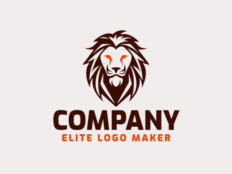 A fierce lion head in mascot style, adorned with bold orange and dark brown colors.