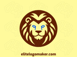 A circular logo featuring a lion head, with a color scheme of blue and dark brown.