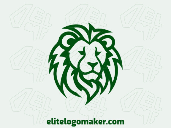 Um logotipo abstrato de cabeça de leão em um verde escuro e majestoso, simbolizando poder e elegância natural.