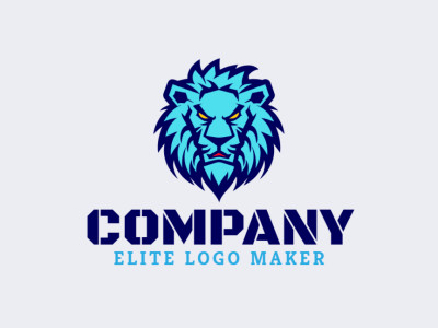Logotipo listo para venta en forma de una cabeza de león con diseño gradiente y color azul.