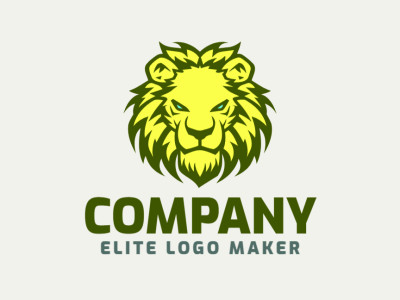 An abstract lion head emblem, symbolizing strength and courage, in vibrant green and dark yellow hues.