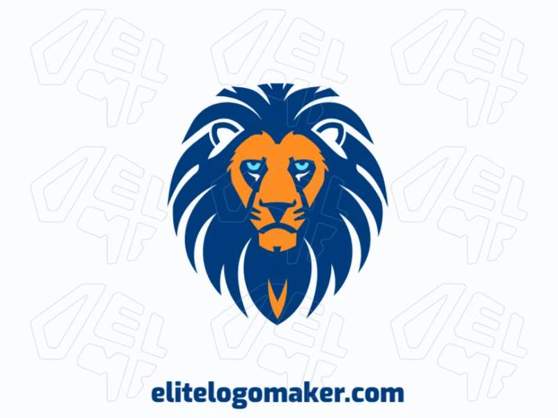 A striking animal logo featuring a lion's head, crafted with bold lines and colored in blue and orange for a powerful and dynamic impression.