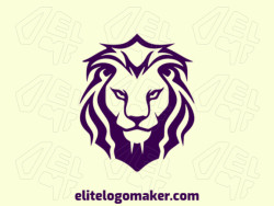 Vector logo in the shape of a lion head with abstract design and purple color.