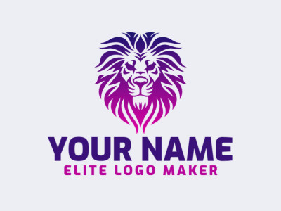 Un logo perfecto, personalizable y moderno que presenta la cabeza de un león en estilo de mascota, con colores en morado y rosa.