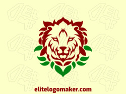 Create a strong, symmetric logo in the shape of a lion with leaves, combining shades of green and brown for a earthy and regal effect.