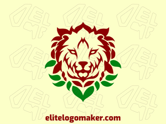 Create a strong, symmetric logo in the shape of a lion with leaves, combining shades of green and brown for a earthy and regal effect.