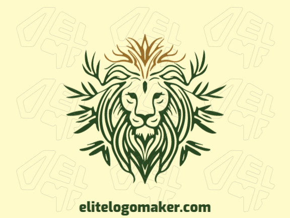 This vivid, illustrative logo features a regal lion and lush leaves, all rendered in shades of vibrant green and sunny yellow. It's a symbol of strength and growth.