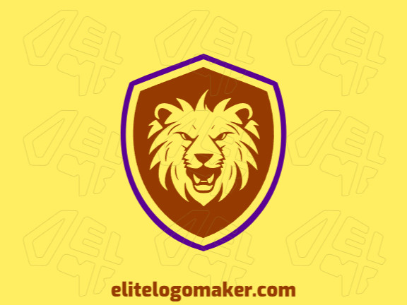 Adaptable logo in the shape of a lion combined with a shield with a mascot style, the colors used were brown and purple.