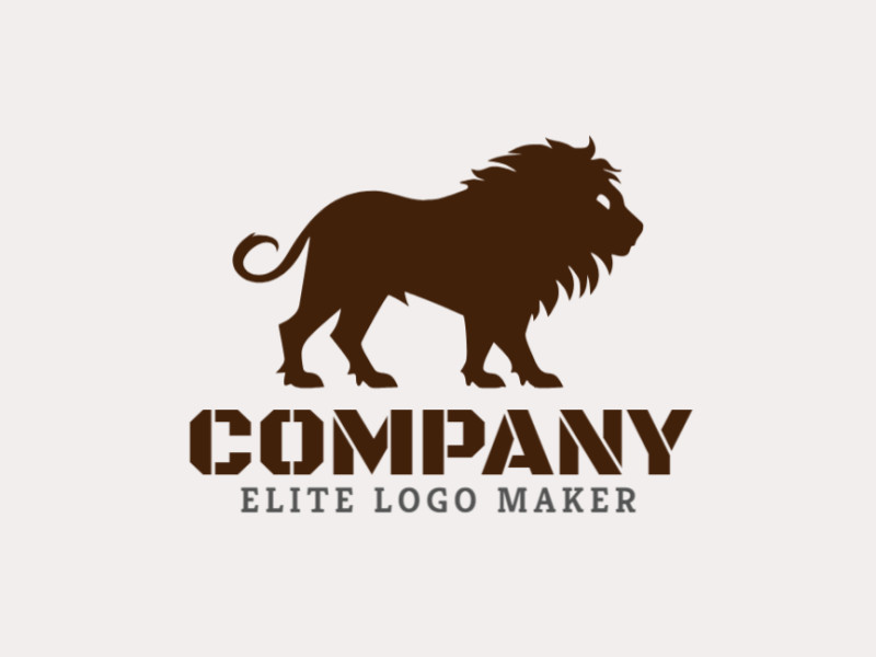 A simple logo was created with abstract shapes forming a lion walking in a dark brown color.