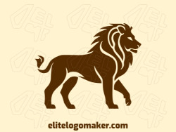 A simple logo composed of abstract shapes forming a lion walking with the color dark brown.