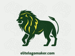 Ideia de logotipo abstrato com abordagens criativas formando um leão andando com as cores amarelo e verde escuro.