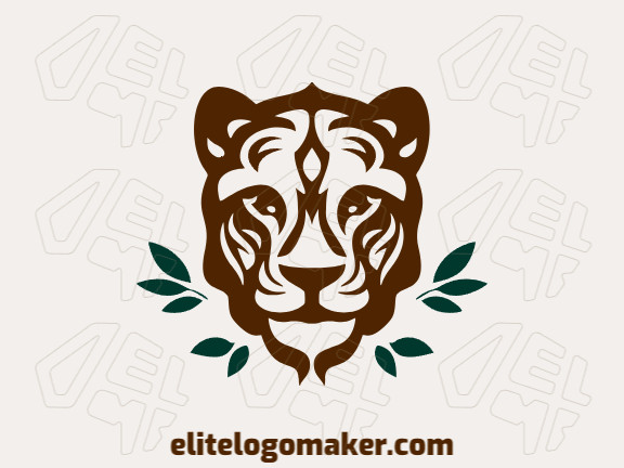 Logotipo customizável com a forma de uma cabeça de leoa com estilo simétrico, as cores utilizadas foi marrom escuro e verde escuro.