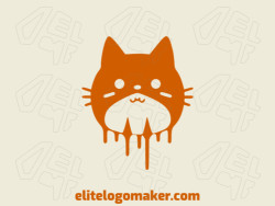 Vector logo in the shape of a liquid cat with creative style and dark orange color.