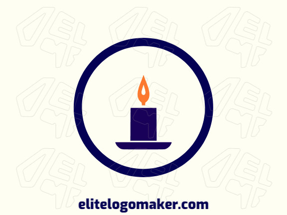Crie um logotipo para sua empresa com a forma de uma vela acesa com estilo minimalista e com as cores laranja e azul escuro.