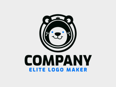 A charming mascot logo featuring a playful little bear, with a color palette of blue and black.