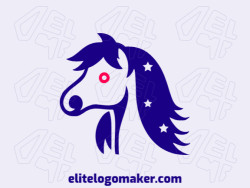 Logo template for sale in the shape of a little horse, the colors used was pink and dark blue.