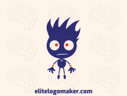 Logo available for sale in the shape of a little monster with childish design, with blue and orange colors.
