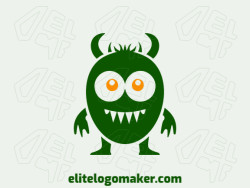 The logo is available for sale in the shape of a little monster with a childish style, with green and orange colors.