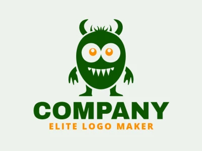 The logo is available for sale in the shape of a little monster with a childish style, with green and orange colors.