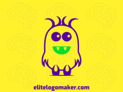 Customizable logo in the shape of a little monster composed of a childish style with green and purple colors.