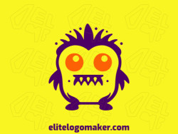 Logo available for sale in the shape of a little monster with abstract style with orange and purple colors.